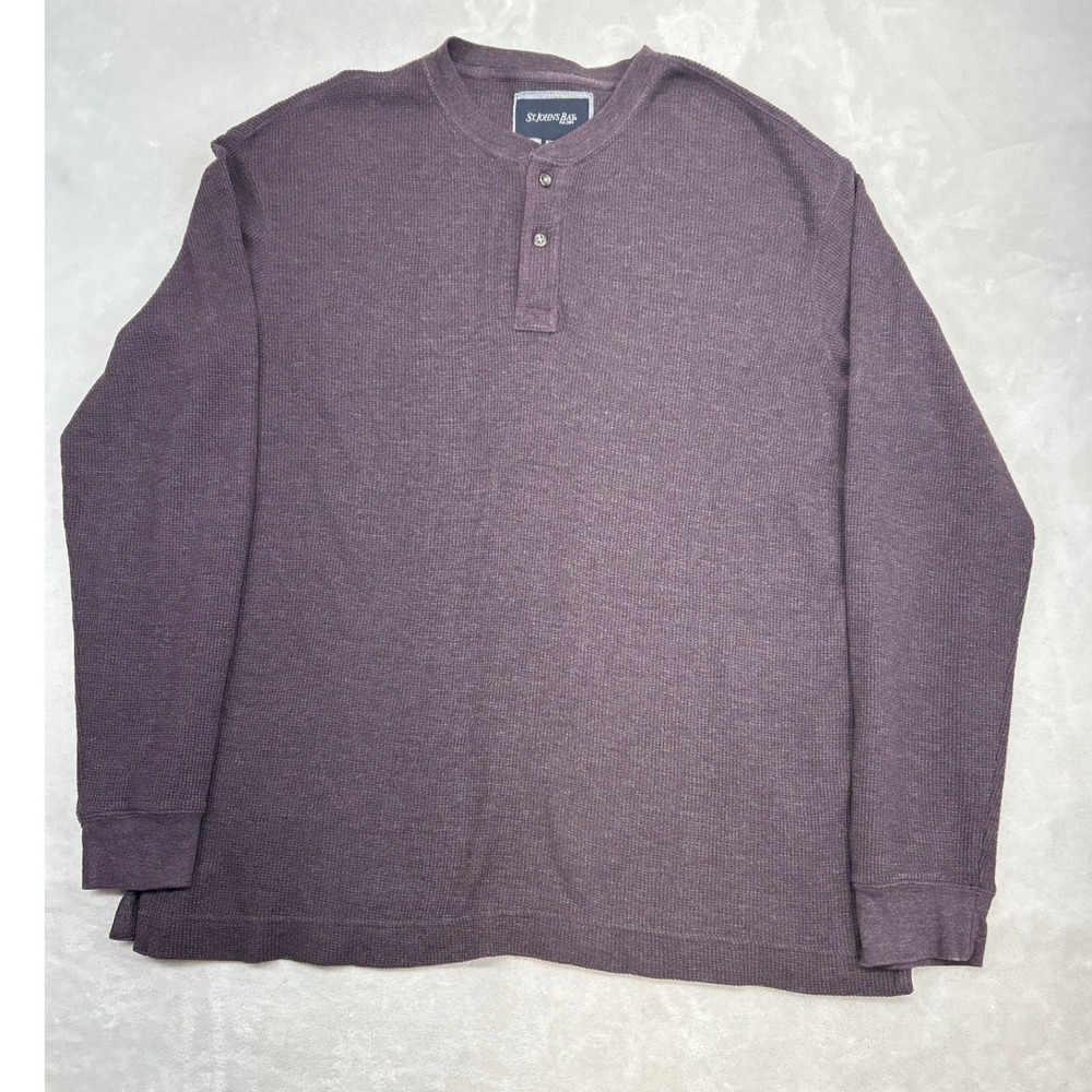 St. Johns Bay Henley Shirt Mens XXL Purple Long Sleeve Waffle Knit Pullover